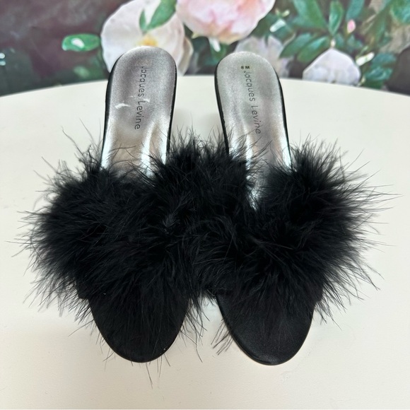 Jacques Levine Black Feather Slippers - Picture 2 of 7